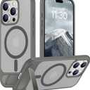 Temdan Magnetic Compatible with iPhone 15 Pro Max Case, [Built-in Invisible Kickstand][Compatible with MagSafe] [Military Grade Shockproof] Slim Translucent Matte Phone Case for iPhone 15 Pro Max 6.7" (Gray)