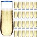 Norme 24 Pcs 9 oz Plastic Champagne Flutes Stemless Plastic Champagne Glasses Shatterproof Mimosa Glasses Rim Wedding Toasting Flutes Unbreakable Disposable Clear Champagne Cups for Party (Blue)