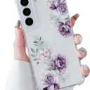 DEFBSC Soft Case Compatible with Samsung Galaxy S22, Clear Floral Flower Pattern Print Design Flexible TPU Shockproof Cover for Women Girls,Flower Protective Phone Case, Purple Peony