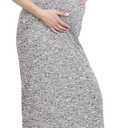 Motherhood Maternity Women's Short Sleeve V-Neck Henley Rib Knit Bodycon Maxi Pregnancy Dress (Gray, XS)