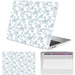 Seorsok Compatible with MacBook Pro 13 inch Case M2 2023,2022,2021-2016 A2338 M1 A2251 A2289 A2159 A1989 A1708 A1706,Elegant Sage Blue Flower Plastic Hard Shell Case & Keyboard Cover,Blooming Floral