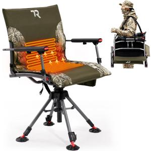 TR 360 Degree Swivel Hunting Heated Chair,400 lbs Capacity Silent,4 Legs Height Adjustable,Comfortable Padded Seat,Portable Ground Hunting Chair for Deer Dove Hunting