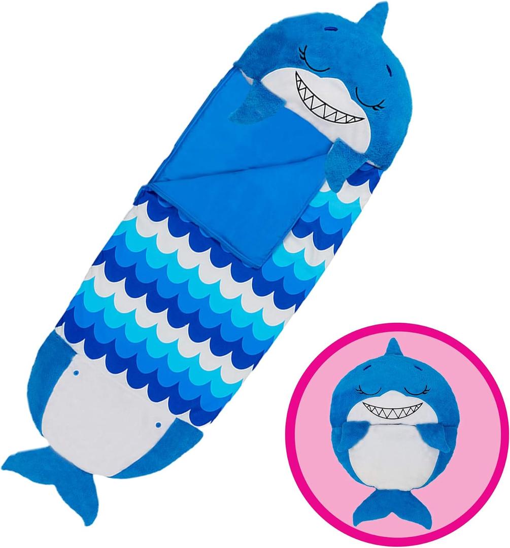 Happy Nappers Pillow & Sleepy Sack- Comfy, Cozy, Compact, Super Soft, Warm, All Season, Sleeping Bag with Pillow- Blue Shark (Medium- 54 x 20)