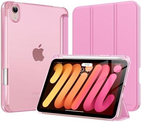 MoKo for iPad mini 7 A17 Pro Case 2024, iPad mini 6th Generation Case 8.3 Inch 2021 with Pencil Holder, Slim Light Trifold Smart Protective Cover with Hard PC Translucent Back Shell, Pink