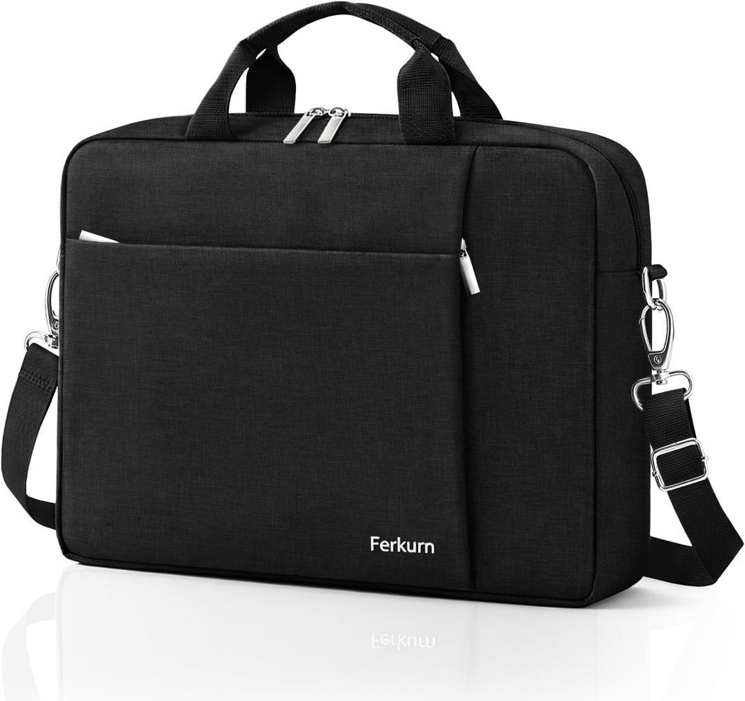 Ferkurn Laptop Bag Case for Women Men Computer Bag Compatible with HP Envy Pavilion Omen/LG Gram/MSI/Dell Inspiron XPS/Lenovo/Acer, Shoulder Strap Carrying Messenger Briefcase, Black, 17 17.3 Inch