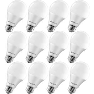 LUXRITE A19 LED Light Bulb 60W Equivalent 800LM 3500K Natural White 12 Pack