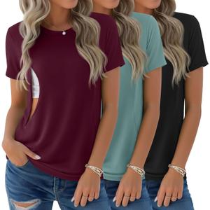 3 Pack Women's Nursing Shirts for Breastfeeding with Zippers Maternity Loose Short Sleeve Tops Pregnancy Clothes, L