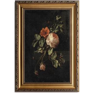 ASTRDECOR Framed Canvas Wall Art of Vintage Flower, Floral Rose Retro Picture Paintings, Botanical Floral Wall Artwork, Victorian Picture Framed Prints for Living Room Gallery Decor - 20''x30'' (Bouquet)