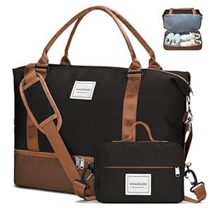 WOOMADA Weekender Overnight Bag for Women, Shoulder Travel Duffel with Shoes Compartment,Gym Bag with Toiletry Bag (Army Green)