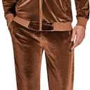 COOFANDY Mens 2 Piece Velour Tracksuit Full Zip Jackets Pants Velvet Jogging Suits Sweatsuit Set (Brown, XL)