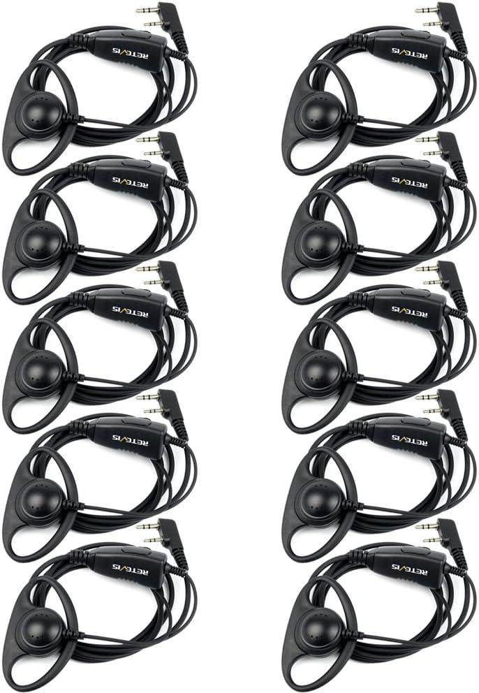 Retevis Case of 10, Walkie Talkies Earpiece with Mic 2 Pin D-Type Headset for H-777 RT22 RT21 RT86S, Compatible with Pxton, Baofeng BF-888S, Kenwood Walkie Talkies, Walkie Talkie Earpiece(10 Pack)