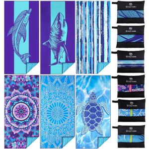 6 Pack Microfiber Oversized Lightweight Beach Towel 71x32 Extra Thin Large Sand Free Towels Travel Swim Pool Yoga Gym for Adults Women Men Beach Essentials Accessories Vacation Gift