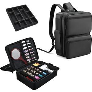 Yueieoun Barber Bag with Detachable Tray, 16.8in Travel Backpack for Clippers and Supplies, Large Capacity Hairdresser Bag with Adjustable Dividers for Hair Cutting Tools