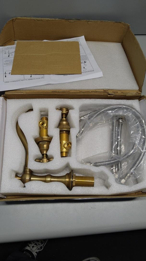 gotonovo Bathroom Faucet 3 Hole 8 Inch Widespread Bathroom Sink Faucet 2 Cross Handles Vintage Lavatory Vanity Mixer Tap with Pop Up Drain, HOT Cold Label, Brushed Gold