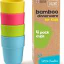 Bamboo Kids Cups, 4 Pack Set, Stackable Bamboo Drinking Cups, Bamboo Kids Dinnerware Set, Bamboo Toddler Cups, Dishwasher Safe and Stackable