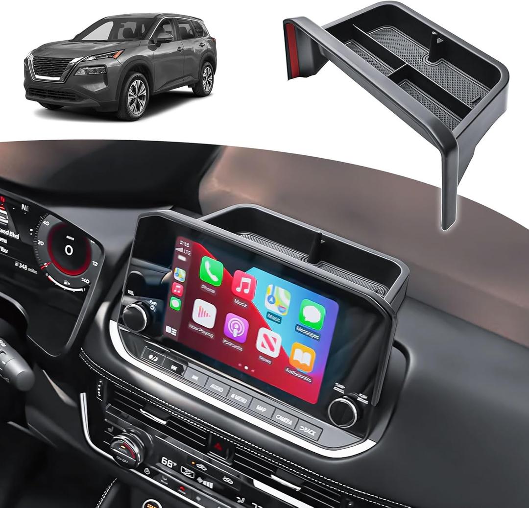 HGWEI Dash Storage Tray Compatible with 2021-2023 Nissan Rogue SL/Platinum Interior Accessories Center Console Dashboard Organizer Mount Holder Storage Tray Behind Screen (ONLY for 9 Inch), Black