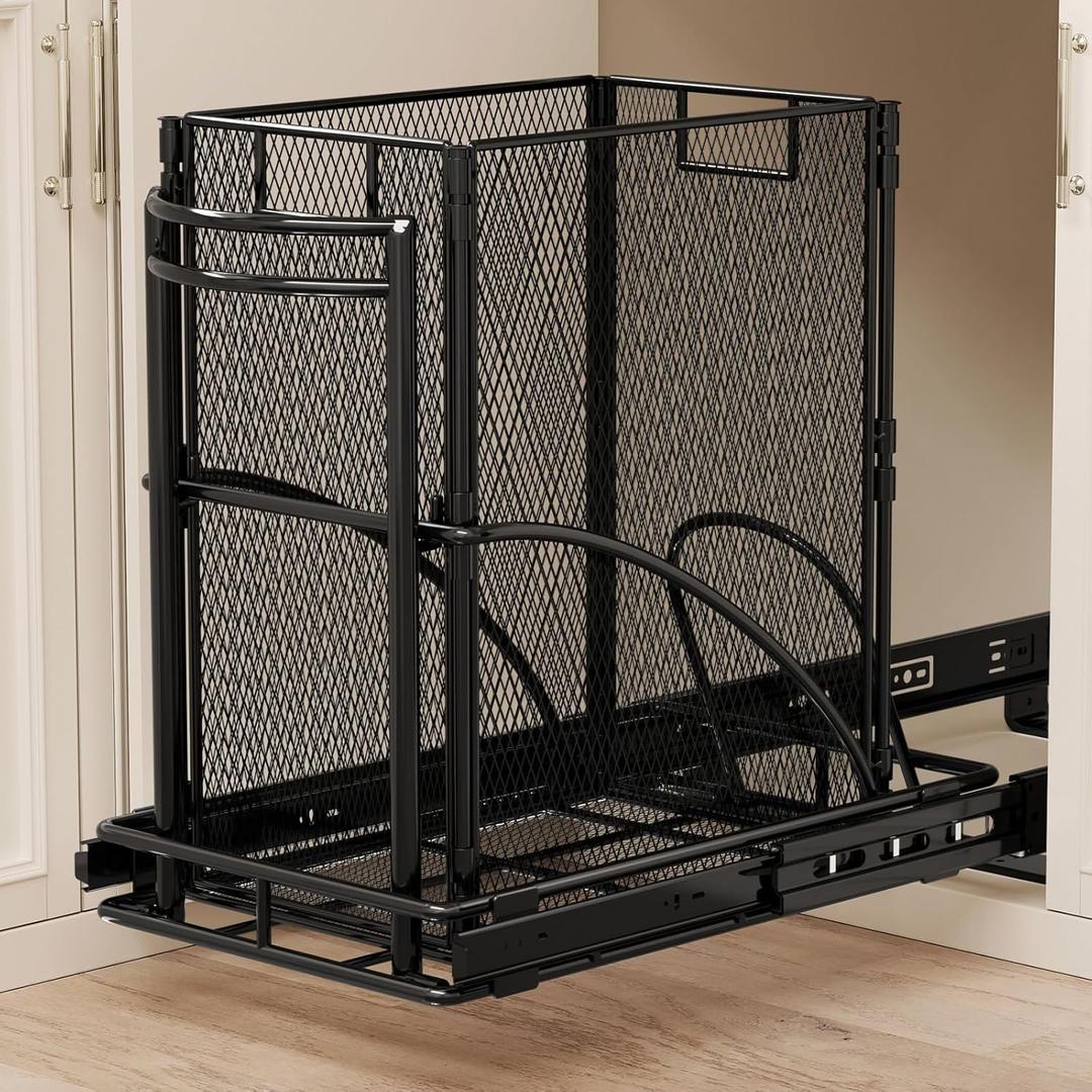 ANASTA Cabinet Trash Can Pull Out Kit, Heavy Duty Under Sink Garbage Can Pull Out Track + 7 Gal Bin, Under Cabinet Slide Out Organizer, Trash Can Drawer Slide for Counter, Botes de Basura para Cocina (Black)