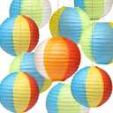 2 x Novelty Place 10 Pack Beach Ball Paper Lanterns - 8" Rainbow Color Hanging Lanterns Summer Pool Party Decoration for Beach Party, Holiday, Birthday, Wedding