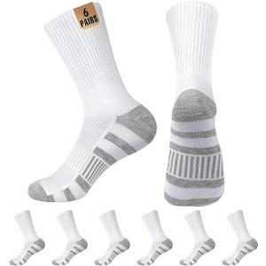 MUQU Mens White Crew Socks - Sports Thin Athletic Breathable Running Long Socks 6 Pairs S | 3-6
