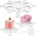 Lallisa Snowflake Cake Stand 11'' x 11'' Christmas Winter Wooden Cake Stand Rustic White Pedestal Plate Winter Dessert Holder Centerpieces for Frozen Wedding Birthday Party Supplies Table Decorations