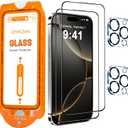 3 x QsmQam for iPhone 16 Pro Screen Protector + Camera Lens Protector, [Military Grade Shatterproof], Ultra Top 9H+ Tempered Glass, Full Coverage Screen, with Automatic Dust Removal [2+2 Pack]