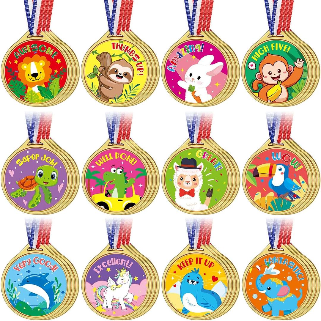 36 Pcs Award Medals Gold Plastic Award Medals Motivational Stickers for Kids Teacher Reward Stickers School Supplies for Sports Party Classroom Motivating and Potty Training Awards (Motivational)