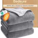 Bedsure GentleSoft Sherpa Fleece Queen Blankets for Bed, Non-Heated, Thick and Warm Throw for Women and Men, Soft Fuzzy Plush Queen Blanket for Winter, Grey, 90x90 Inches