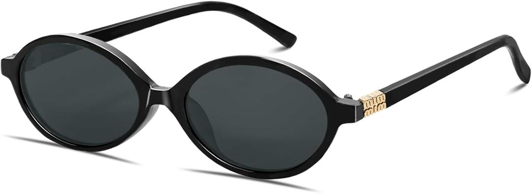 BOTEN Retro Oval Sunglasses for Women Men Small 90s Sun Glasses Trendy Round Shades Cute Designer Sunnies (Black Frame - Grey Lens)