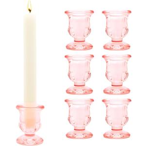 XXXFLOWER Candle Holder Taper Candle Holders Glass Candlestick Holders for Valentine's Day Wedding Party Birthday Holiday Dcor Candelabra for Table Centerpiece Home Decor Gift(6 Pcs,Pink)