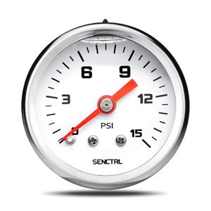 0-15 Psi Fuel Pressure Gauge, 1-1/2" Dial Size, 1/8" NPT Back Mount, Silicone Oil Liquid Filled, Stainless Steel Case, Inline Low Pressure Gauge, for Water Oil Air Pressure Test