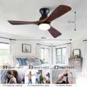 42 Inch Low Profile Ceiling Fan with Light and Remote, Dimmable LED Light, Quiet DC Motor Flush Mount Ceiling Fan, Wood Hugger Ceiling Fans with Lights, Indoor Outdoor Black