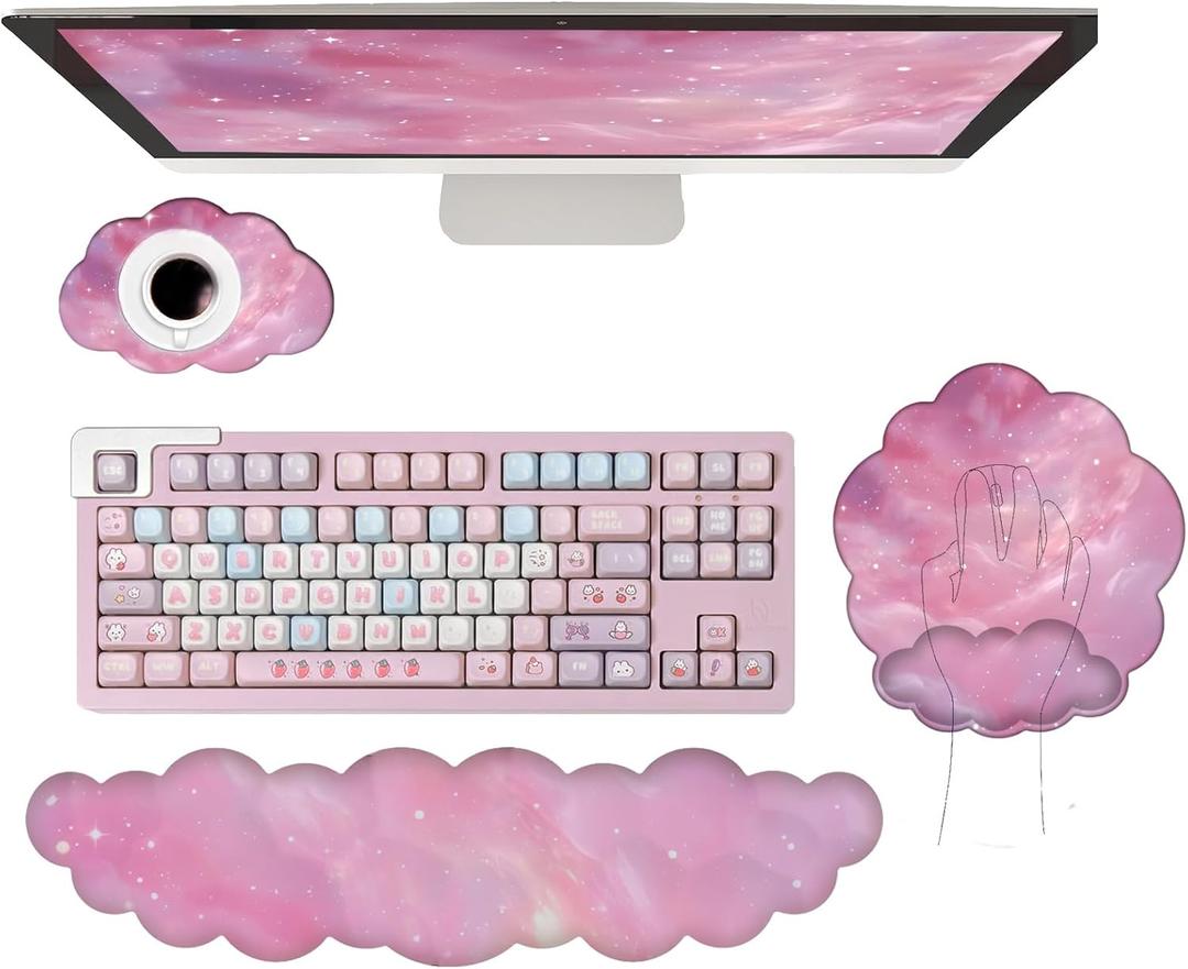 Cloud Keyboard Wrist Rest Set Ergonomic Gaming Mouse Pad with Wrist Rest Memory Foam Wrist Pad Support for Computer Keyboard Memory Foam Wrist Rest for Pain Relief Home Office Desk Teal Peach Pink
