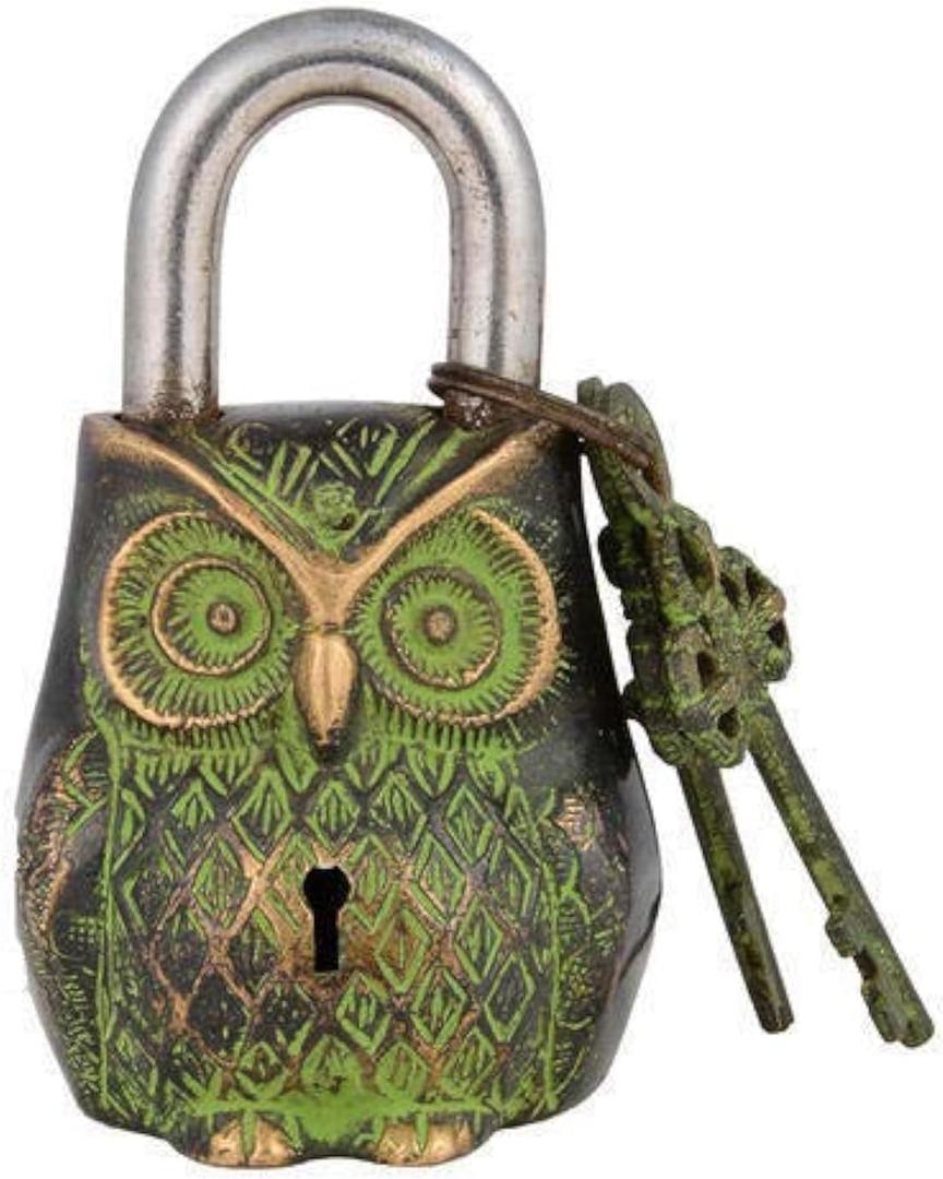 Brass Padlock - Lock with Keys - Working Functional - Brass Made - Type : (OWL - Vintage Finish)