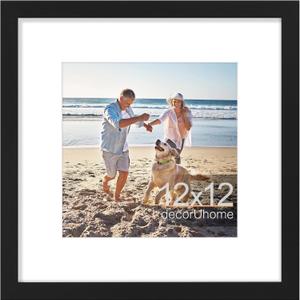 decorUhome 12x12 Picture Frame, Display Pictures 8x8 with Mat or 12x12 without Mat, Wall Mounting Photo Frame, Black, 1 Pack