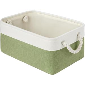 Storage Baskets for Shelves 13.8x9.8x6.7 Inch, Foldable Fabric Storage Bins with Handles, Small Storage Baskets for Organizing Closet, Office, Home Organization (1-Pack, White&Green)