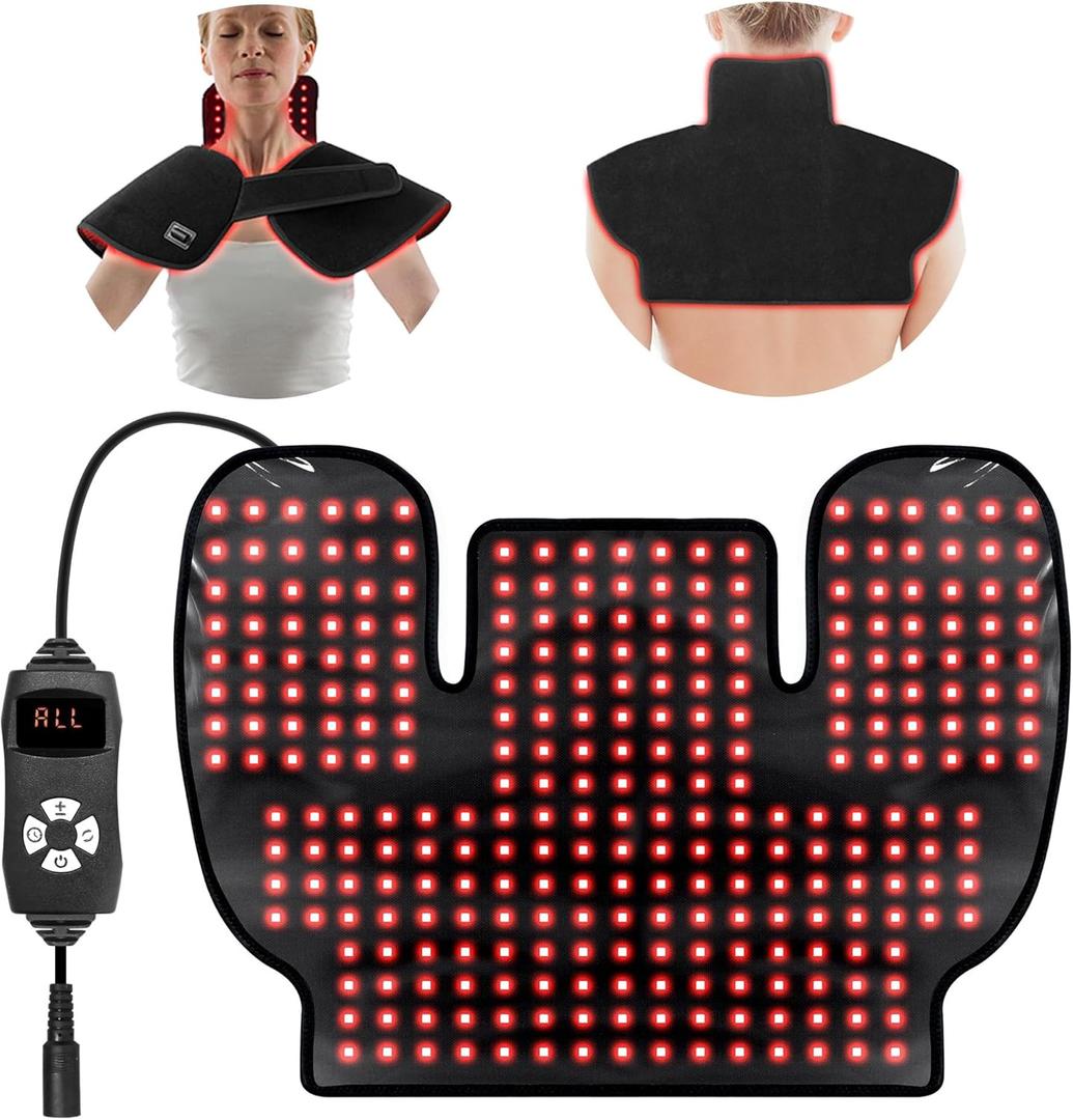 Red Infrared Light Neck Shoulder: Heating Red Light Therapy Device for Body Upper Back, 660nm&850nm Dual-chip LED Wearable Wrap Pad for Women Men at Home