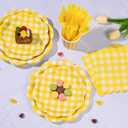 175 Pcs Yellow Gingham Plates and Napkins Party Supplies-Yellow and White Scalloped Paper Plates Disposable Plaid Cocktail Napkin Checkered Dinner Party Set for Wedding Baby ShowerServe 25 Guest