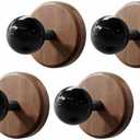 Adhesive Wooden Wall Hooks,4-Pack Farmhouse Decorative Natural Dark Walnut Wall Mounted Hooks for Towel,Keys,Hats,Coats,Robe, Bags& More - Durable & Stylish Home Decor for Entryway, Bathroom, Bedroom
