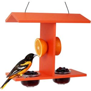 Beslands Oriole Feeders for Outdoor Hanging, 2 Jelly Cups Bird Feeder, Large Capacity with Orange Pegs All in One, Recycled HDPE, Supports Fruit Nectar Seed for Orioles, Baltimore Oriole