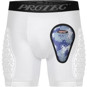 Youth Compression Padded Sliding Shorts with Soft Protective Athletic Cup Underwear for Baseball, Football , Lacrosse (White) (Large)