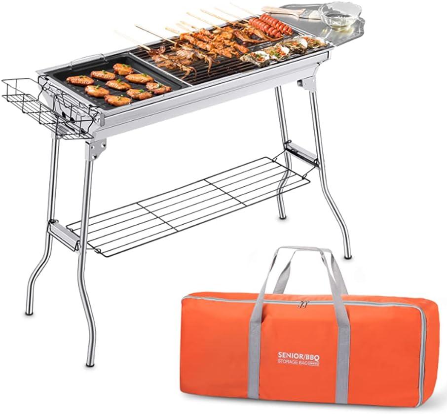 Portable Charcoal Grill,Outdoor BBQ Grill for Christmas Picnic, Thanksgiving Family Gathering and Backyard Barbecue,With Storage Bag & Non-Stick Frying Pan (Bright Silver)