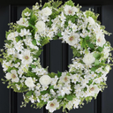 White Faux Silk Flower Spring Summer Easter Wreath 24-26" for Front Door – Anemone Daisy Tagetes Erecta Green Eucalyptus and Fern Leaves – Farmhouse Front Porch Wreath, Outdoor Indoor Use