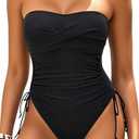Tummy Control One Piece Swimsuit - Strapless Bandeau Bathing Suits for Women 2025 Cheeky High Cut Swimwear, Black, XXL