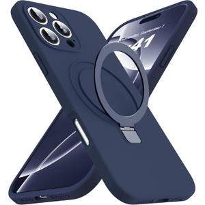 Designed for iPhone 16 Pro Max Case with Magnetic Invisible Stand Compatible with Mag-Safe Military Drop Tested Shockproof Silicone Phone Cases for Women Men 6.9'', Dark Blue