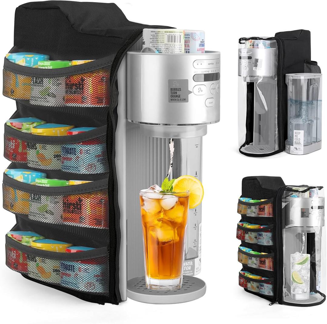 Soda Machine Dust Cover for Ninja Thirsti Max Custom Hydration System, Soda Maker WC2002, Cover Bag with Storage Pockets Compatible with Ninja Thirsty, Flavored Water Drops(Black)