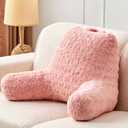 Reading Pillow, Rose Velvet Back Pillow with Arms for Bed Sitting Up, Bed Pillow for Adult Children, Backrest Pillows with Washable Cover, Chair Pillow for Watching TV/Gaming/Relaxing (Pink)