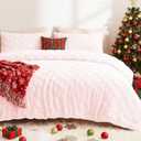 CozyLux Fleece Queen Comforter Set Blush Pink,Super Soft & Warm Fluffy Bedding with Checkered Pattern,Luxury Fuzzy Heavy Bed Set for Winter,3 Pieces,1 Comforter and 2 Pillowcases