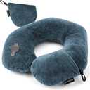 Rewondah Neck Pillows for Travel, Inflatable Travel Pillow, Inflatable Neck Pillow for Traveling Airplane with Soft Velour Washable Cover, U Shape Blow Up Neck Pillow for Airplanes Train Car Travel (Green)