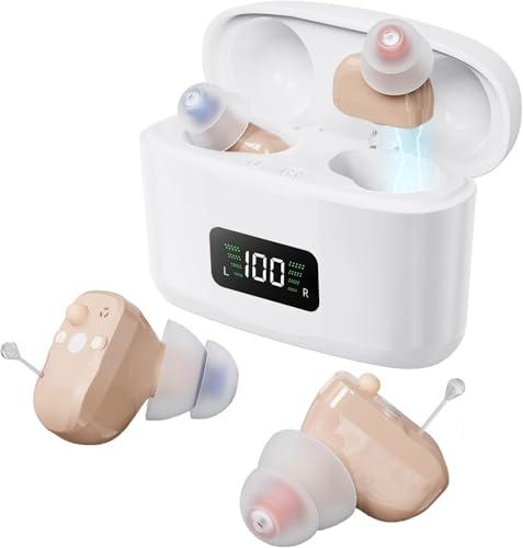 Hearing Aids Rechargeable for Seniors, Hearing Aid Amplifiers Devices with Noise Cancelling, Howling Suppression for Seniors and Adults mild to moderate hearing loss, Auto On/Off, Pair