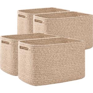OIAHOMY 4 Pack Storage Baskets for Organizing, Cube Storage Bins for Shelves, Rectangle Storage Baskets With Handles, Woven Baskets for Storage, 12.7''Lx9''Wx7.8''H, Brown